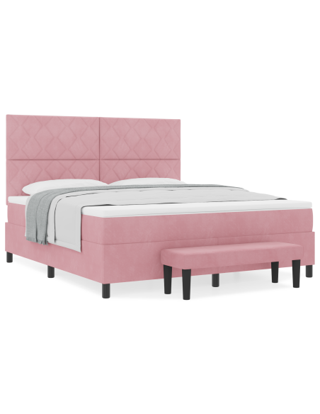 Letto a Doghe con Materasso e Panchina Rosa 180x200 cm Velluto