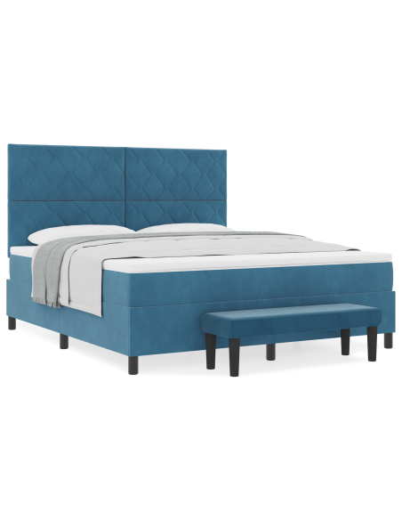 Letto A Balza con Materasso e Panchina Blu Scuro 180x200 cm Velluto
