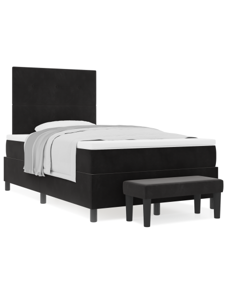 Letto a Molle con Materasso & Panca Nera 120x190 cm Velluto