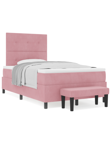 Letto con Box Spring con Materasso e Panca Rosa 120x190 cm Velluto