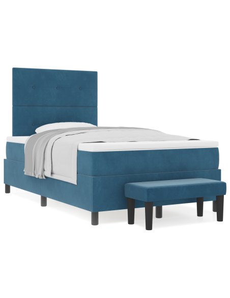 Letto a Box Spring con Materasso & Panca Blu Scuro 120x200 cm Velluto