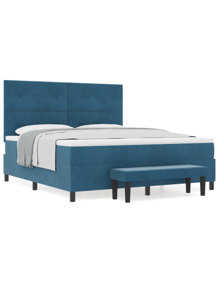 Letto con Molle e Materasso & Panchina Blu Scuro 180x200 cm Velluto