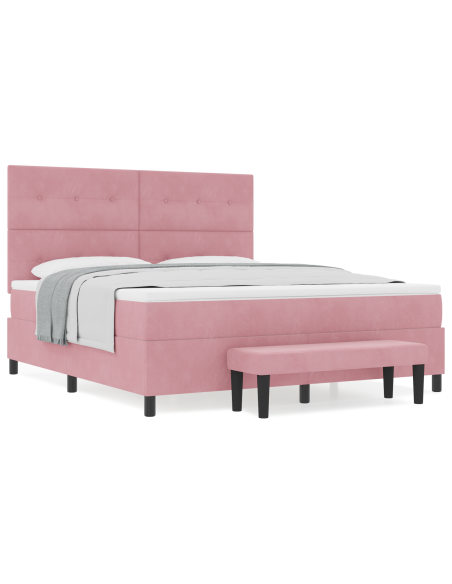 Letto a Molle con Materasso e Panchina Rosa 180x200 cm Velluto