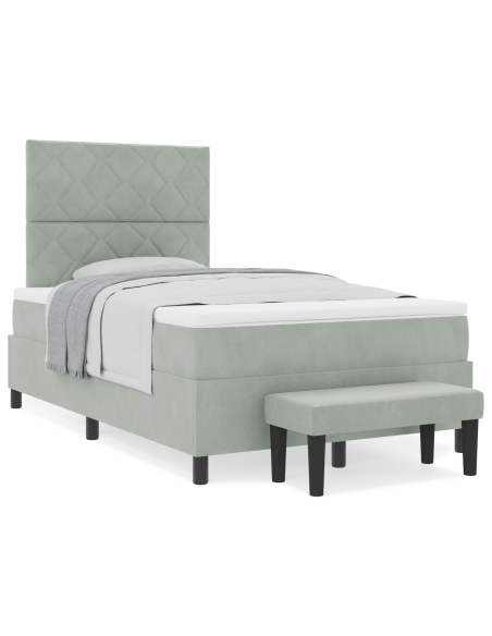 Letto a Box Spring con Materasso & Panca Grigio Chiaro 120x190 cm Velluto