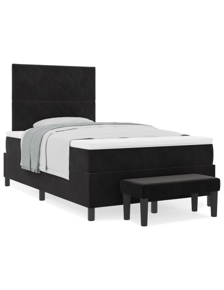 Letto a Molle con Materasso e Panca Nera 120x190 cm Velluto