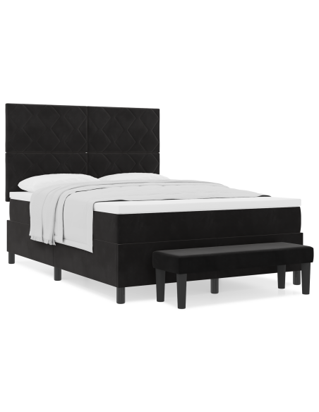 Letto a Molle con Materasso e Panca Nero 140x190 cm Velluto