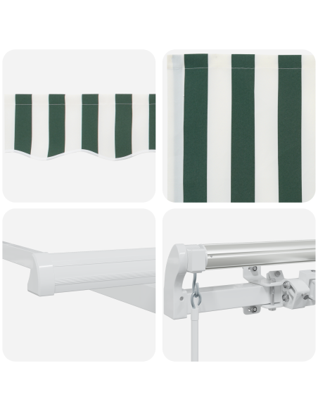 Tenda Retrattile Manuale Verde e Bianca 450x350 cm, Tessuto Sostitutivo per Tenda  per Telaio 4.5x3.5 m Verde e Bianco