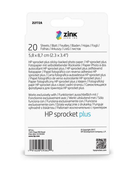 HP Confezione da 20 fogli di carta fotografica adesiva Sprocket Plus da 5,8 x 8,7 cm