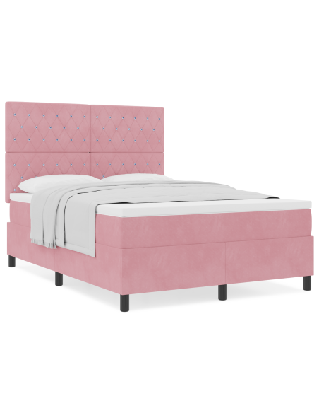 Letto a Molla con Materasso Rosa 140x200 cm Velluto