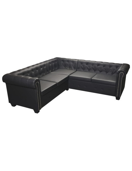 Divano angolare Chesterfield 5 posti nero in similpelle