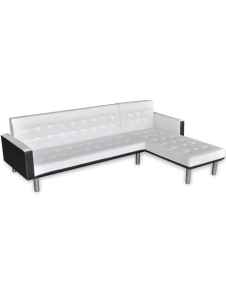 Divano letto a L in pelle artificiale bianco e nero