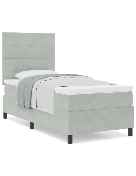 Letto Box Spring con Materasso Grigio chiaro 80x200 cm Velluto