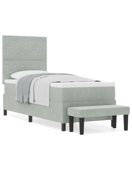 Letto con Box Spring con Materasso e Panca Grigio Chiaro 80x200 cm Velluto