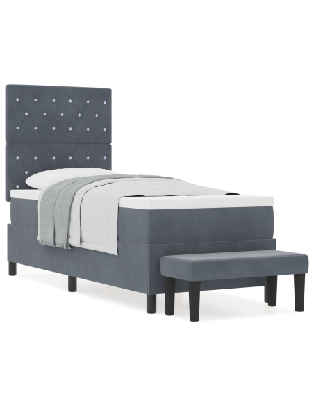 Letto a Molle con Materasso e Panca Grigio Scuro 80x200 cm Velluto
