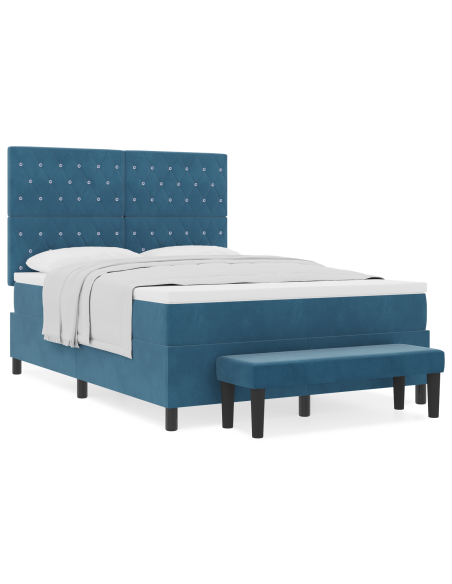 Letto a Box Spring con Materasso e Panchina Blu Scuro 140x200 cm Velluto