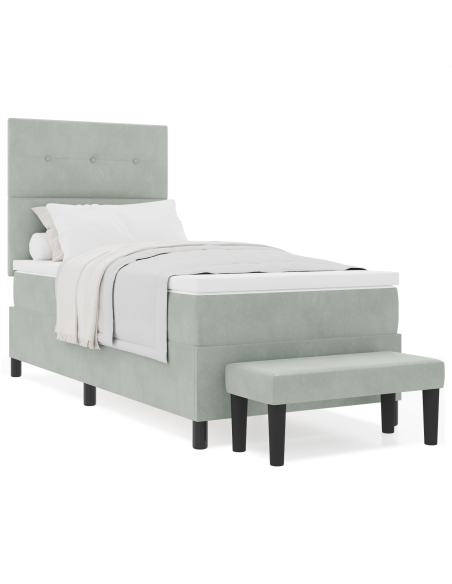 Letto a Molle con Materasso e Panca Grigio Chiaro 80x200 cm Velluto