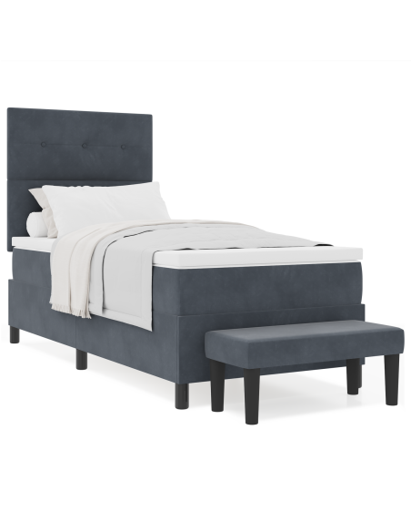Letto Box Spring con Materasso e Panchina Grigio Scuro 80x200 cm Velluto