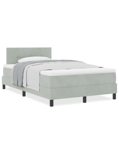 Letto Box Spring con Materasso Grigio Chiaro Matrimoniale Piccolo in Velluto