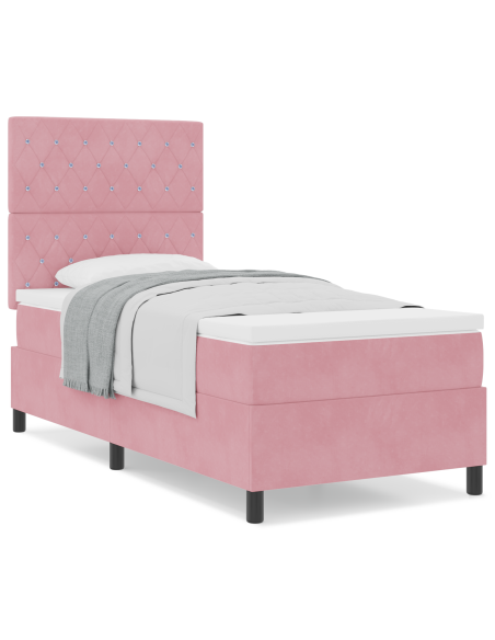 Letto Box Spring con Materasso Rosa 100x200 cm in Velluto