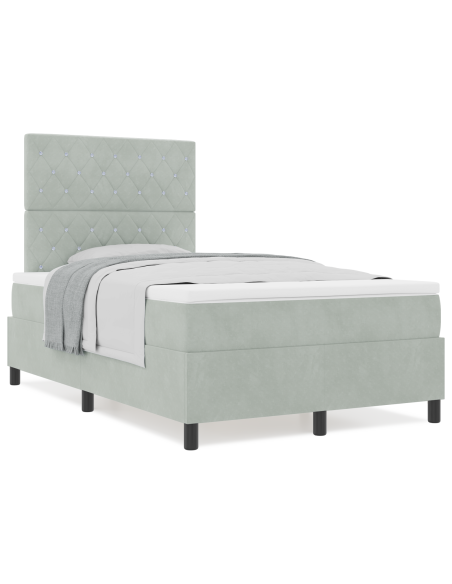 Letto Box Spring con Materasso Grigio Chiaro Piccolo Doppio Velluto