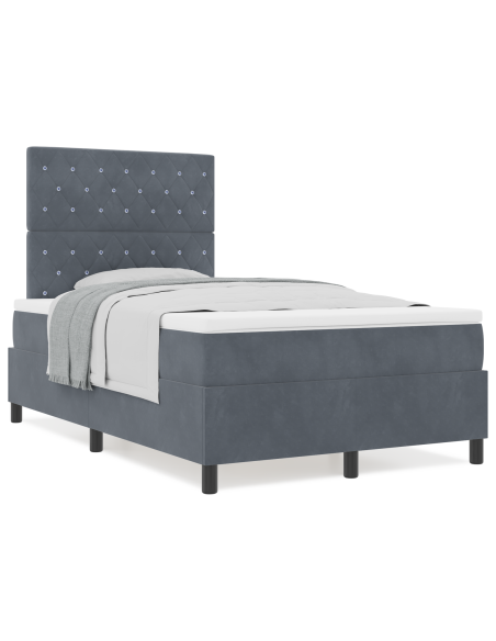 Letto a molle con materasso  Grigio scuro Piccolo doppio Velluto