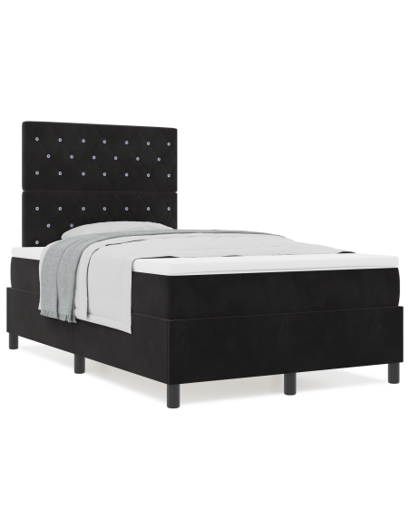Letto con Box Spring e Materasso Nero Piccolo Doppio in Velluto