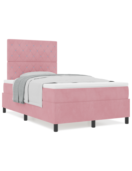 Letto Box Spring  con Materasso Rosa Piccolo Doppio in Velluto