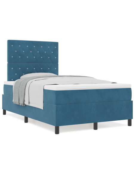 Letto a Box Spring con Materasso Blu Scuro 120x200 cm Velluto