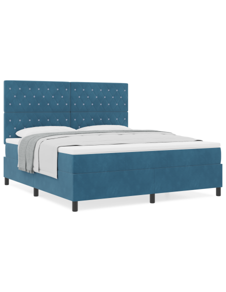 Letto a molle con materasso blu scuro Super King in velluto