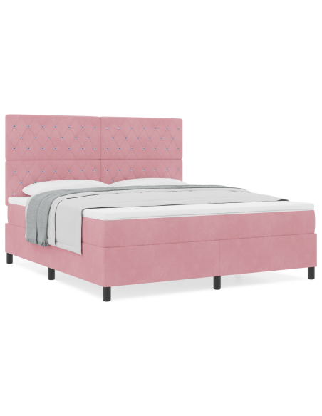 Letto a Box con Materasso Rosa Super King in Velluto