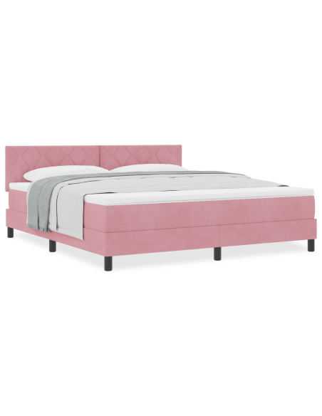 Letto con Rete e Materasso Rosa Super King in Velluto