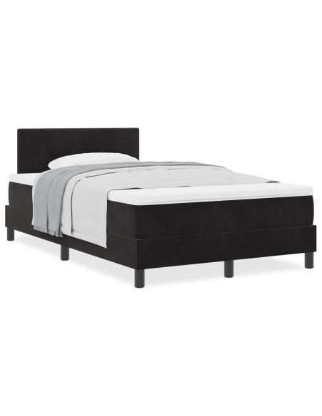 Letto Box Spring e Materasso Nero Piccolo Doppio in Velluto