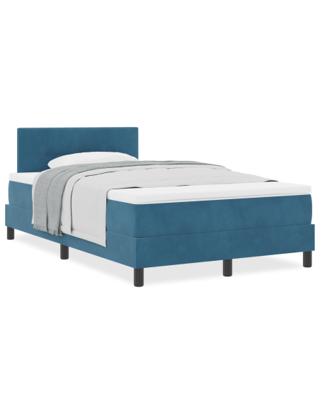 Letto Box Spring con Materasso Blu Scuro Piccolo Doppio in Velluto