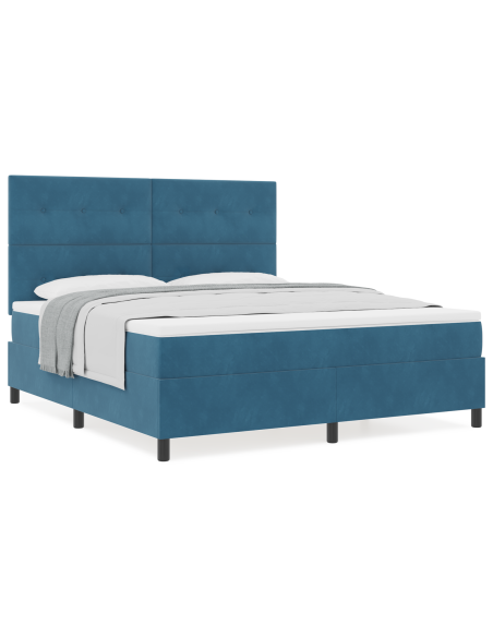 Letto Box Spring con Materasso Blu Scuro Super King in Velluto