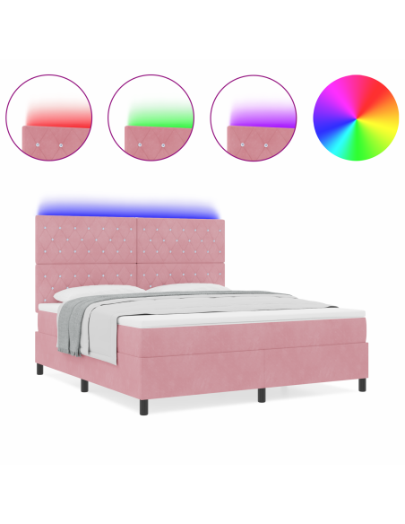 Letto Box Spring con Materasso e LED Rosa 180x200 cm Velluto