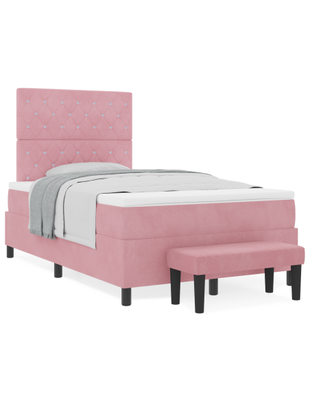 Letto Box Spring con Materasso e Panca Rosa 120x190 cm Velluto