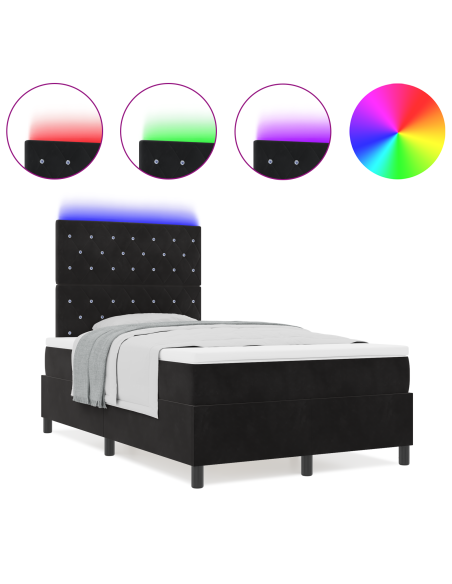 Letto Box Spring con Materasso e LED Nero 120x190 cm Velluto