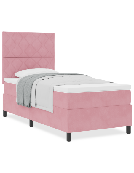 letto a molle a box con materasso rosa 100x200 cm velluto