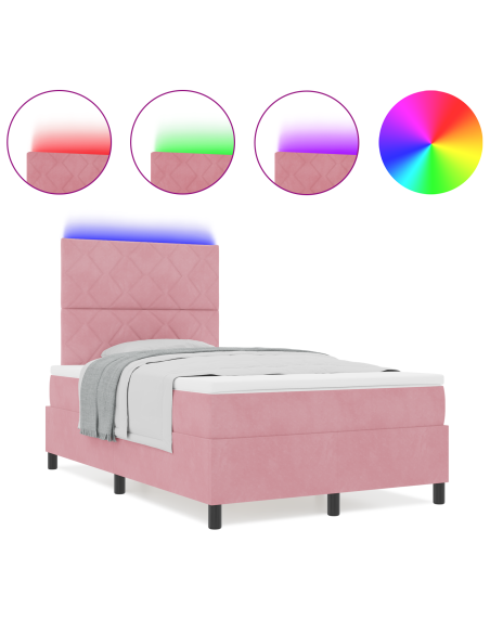 Letto Box Spring con Materasso Rosa Matrimoniale Piccolo Velluto
