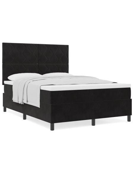 Letto a molle con materasso  Nero 140x190 cm Velluto