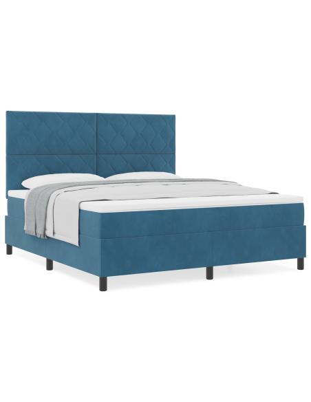 Letto a Rete con Materasso Blu Scuro Super King in Velluto
