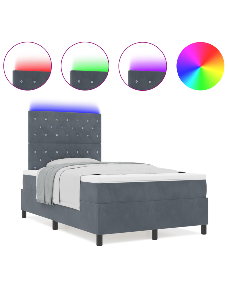 Letto Box Spring con Materasso e LED Grigio Scuro 120x190 cm Velluto