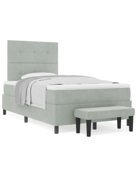 Letto a Molle con Materasso e Panchina Grigio Chiaro 120x190 cm in Velluto
