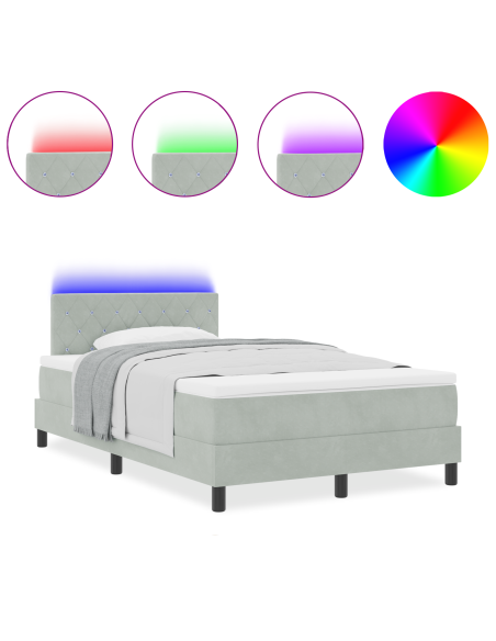 Letto a Molle con Materasso Grigio Chiaro Piccolo Doppio Velluto