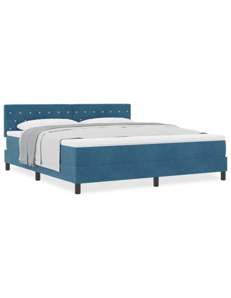 Letto a Contenitore con Materasso Blu Scuro Super King in Velluto