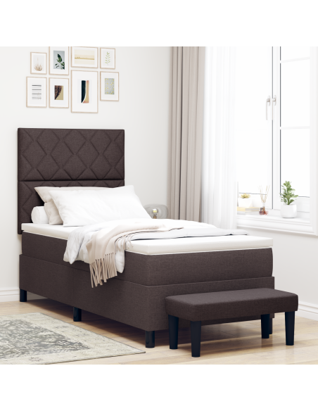 Letto con Box Spring e Panchina Marrone Scuro 100x200 cm in Tessuto
