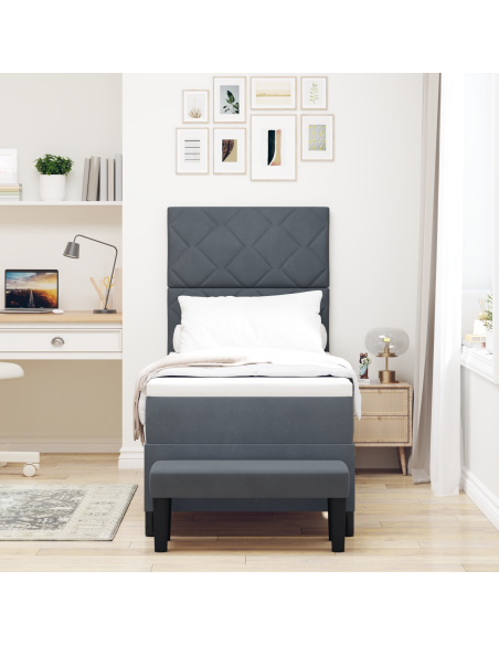 Letto con Rete a Molle con Materasso & Panchina Grigio Scuro 80x200 cm Velluto