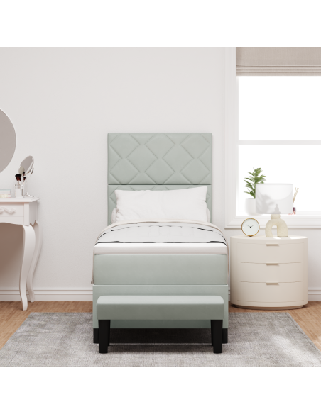 Letto a Box Spring con Materasso & Panchina Grigio Chiaro 80x200 cm Velluto