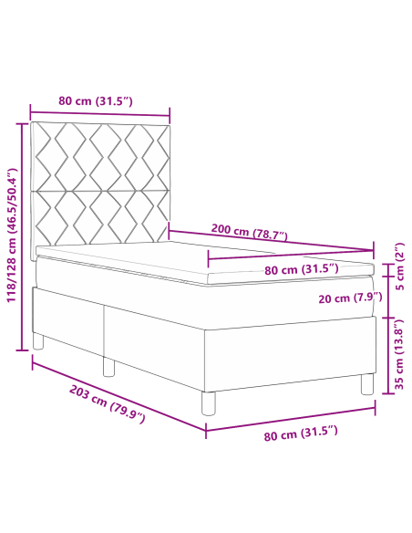Letto a Molle con Materasso  Grigio Chiaro 80x200 cm in Velluto