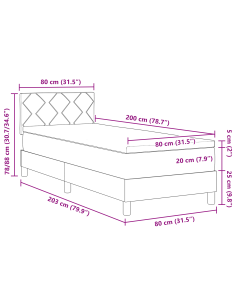 Letto a molle con materasso Grigio scuro 80 x 200 cm Velluto